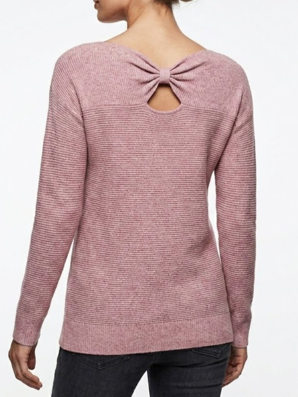 ELLE Coquette Pink Marl Knit Boat Neck Bow Back Pullover Sweater Small